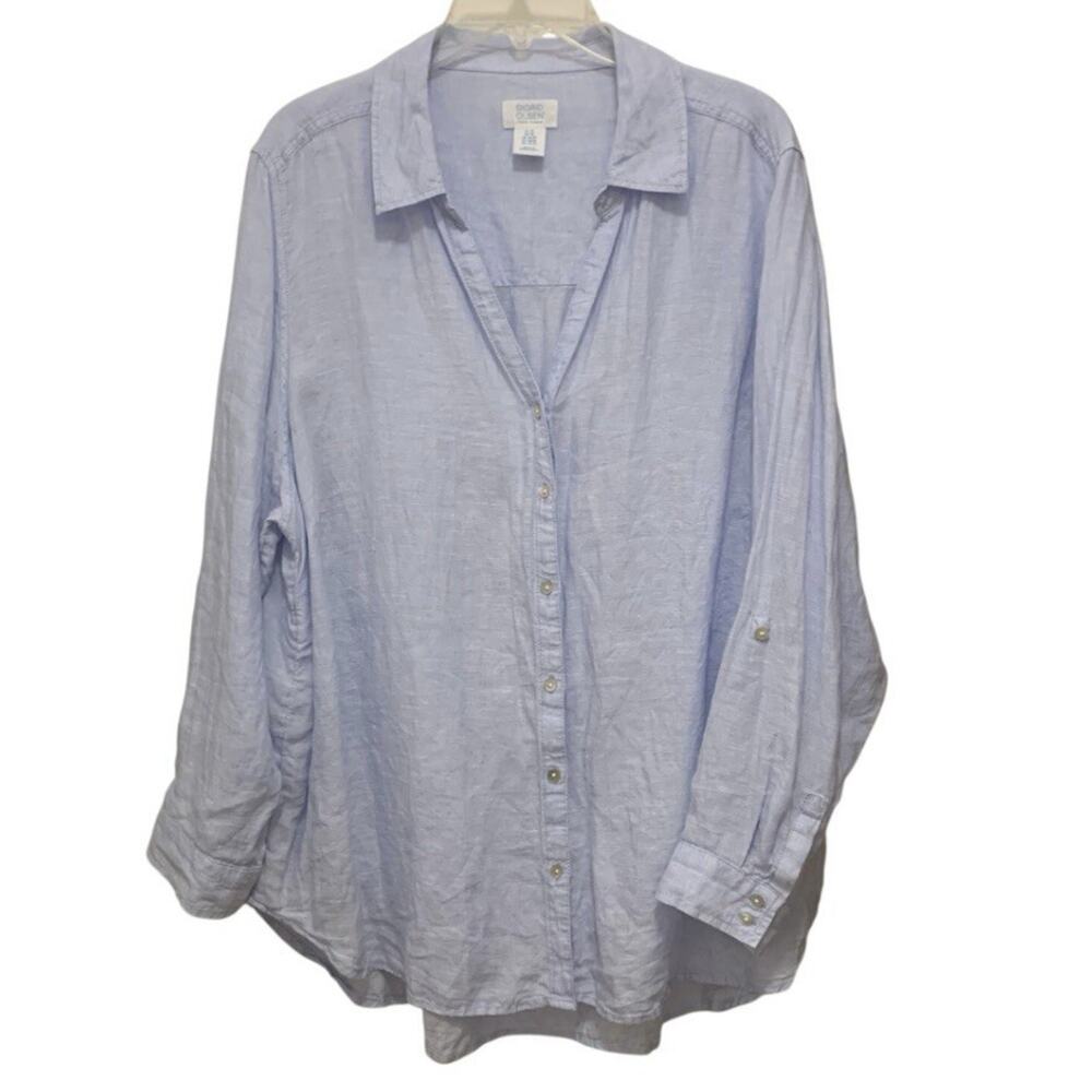 Sigrid Olsen Shirt Womens 2X Blue 100% Linen Button Up Roll Tab Coastal Minimal - Picture 1 of 5